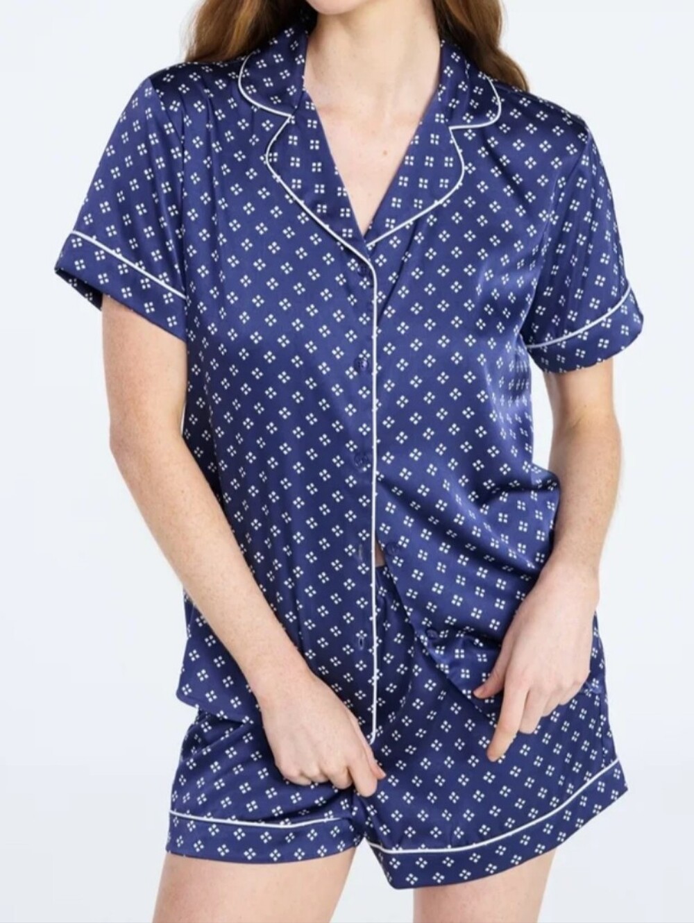 Joyspun Women’s Size M (8-10) Stretch Satin Short Sleeve Top Shorts Pajama Set